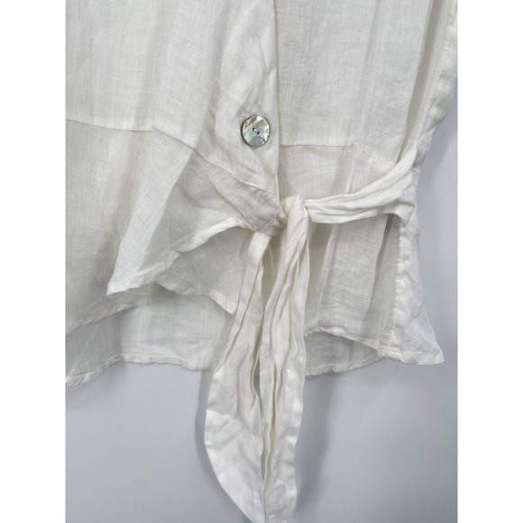 H&M White‎ 100% Linen Lin Side Button Tie Around Blouse Size XSmall - Picture 3 of 6
